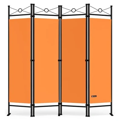 Image of CASARIA® Lucca Folding Room Divider Partition Screen 180 x 163cm Freestanding Flexible 4 Panel Privacy Wall Foldable Stable Bedroom Office Orange