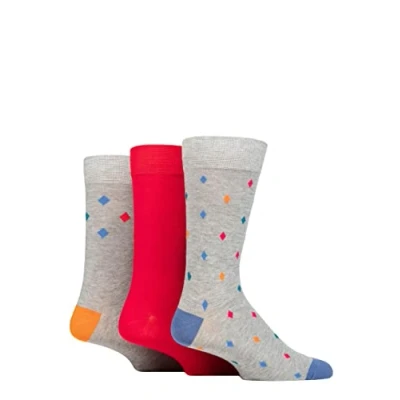 Image of Mens 3 Pair Glenmuir Patterned Bamboo Socks Diamonds Light Grey 7 11