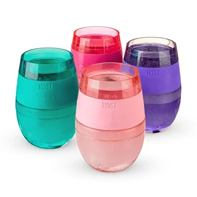 Image of Host Freeze Cooling Cup, Double Wall Insulated Freezer Chilling Tumbler with Gel, Glasses for Red and White Wine, 8.5 oz (250ml), Set of 4, Assorted Translucent Colours, di 4