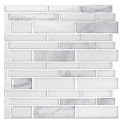 Image of Art3d 10 Sheet Premium Stick On Kitchen Backsplash Tiles, 12&quot;x12&quot; Peel and Self Adhesive Wall White Marble Design