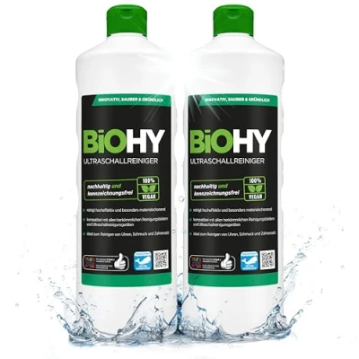 Image of BiOHY ultrasonic Cleaner (2 x 1l Bottle) Intensive and Gentle Cleaning of Dental Products, Gold, Coins Jewellery Concentrate for Bath (Ultraschallreiniger)