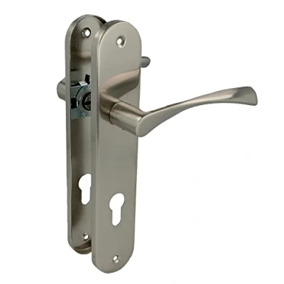 Image of Amig Set of Handles with Steel Plate for Doors ISHI PB85 240 x 45 mm 8 Square Elegant and Simple Design Key Brushed Nickel Aluminium