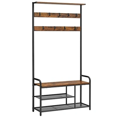 Image of VASAGLE Coat Stand Rack, and Shoe Storage Hallway, Tree with Bench, 9 Removable Hooks, Top Shelf, Entryway Bedroom Dorm Apartment, Industrial, Rustic Brown Black HSR409B01