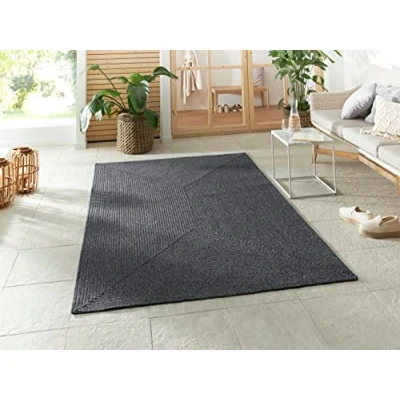Image of NORTHRUGS Trenzado Indoor and Outdoor Rug Weatherproof Easy Care Handmade Look for Use Woven Runner Balcony, Patio, Living Room, Garden Dark Grey, 160 x 230 cm