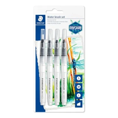 Image of STAEDTLER 949 SBK4 C Design Journey Water Brush for Watercolour Painting (Pack of 4 Assorted Brushes)