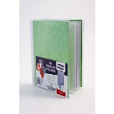 Image of Exacompta Ref 3176Z Europa Premium PVC Display Folder, Suitable for A5, 230 x 184mm, 300 Micron Mottled Pressboard in Pockets, Clear Welded Spine, 12 Pocket
