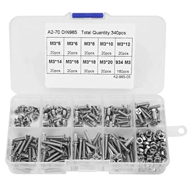 Image of Flat Head Screws Bolts and Nuts, 340Pcs Cross Screw, M3 Screw Combination Set With Nut, Stainless Steel Countersunk Nut Assortment Kit