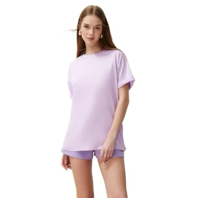 Image of Trendyol Woman Basics Regular fit Basic Crew Neck Knit T Shirt Lilac