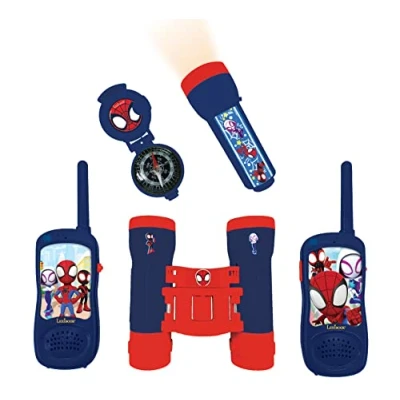 Image of Lexibook, Spidey &amp; His Amazing Friends, Complete adventurer set, for kids, 120m walkie talkies, Binoculars, Flashlight, Compass, Red/Blue, RPTW11SP