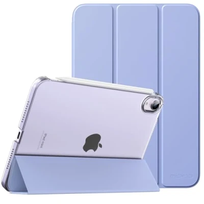 Image of MoKo Case Fit New iPad Mini 6 2021 (6th Generation, 8.3 inch) Slim Lightweight Hard Clear Back Shell Stand Cover with Translucent Frosted Protector, Auto Wake/Sleep, Grayish Purple
