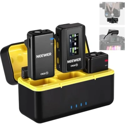 Image of NEEWER CM28 Professional Wireless Lavalier Microphone for Camera/PC/Compatible with iPhone Android, Charging Case, Noise Canceling, 4GB Storage 9hrs Recorder, Max 200m (656ft) Transmission