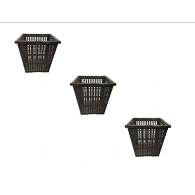 Image of Pond H2o 11cm (4&quot;) Square Water Garden Aquatic Plastic Slotted Mesh Plant Basket 3 pack, Planter Pots Planting for Aquaponics, Hydroponics