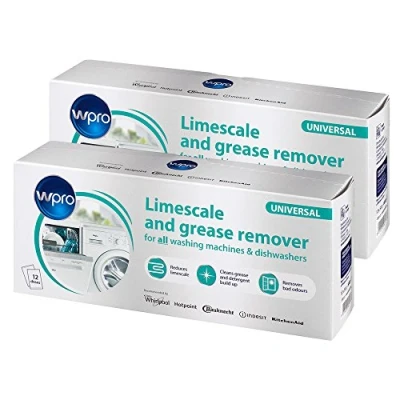 Image of Wpro Professional Triple Action Universal Limescale &amp; Grease Remover for Washing Machines and Dishwashers, 2 x Boxes of 12 Sachets