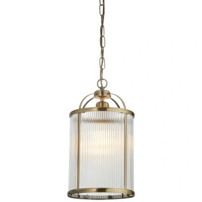 Image of Lambeth Ribbed Glass Single Ceiling Pendant Antique Brass