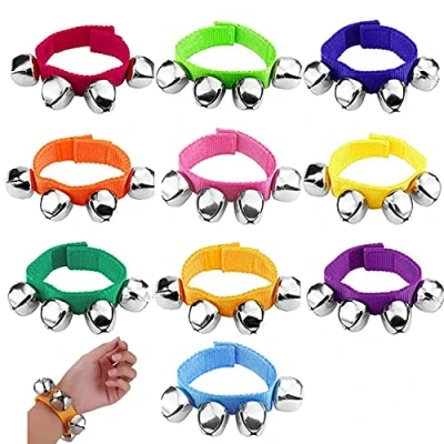 Image of 10Pcs Wrist Bells Multicolor Band Jingle Musical Rhythm Bracelet Ankle Rattles Instrument for Kids Adult Class Party