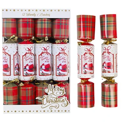 Image of Toyland® Pack Of 12 Tartan Santa Design Christmas Crackers