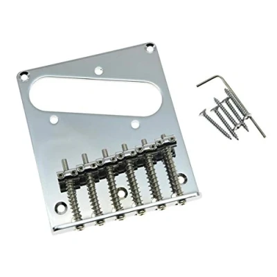 Image of KAISH Tele Style Single Coil Guitar Bridge with 6 Barrel Saddles for Telecaster Chrome