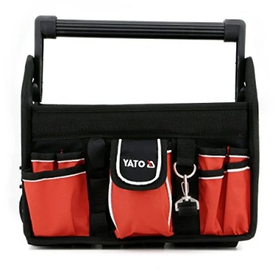 Image of Yato Tool Bag with 17 Compartments 33.5 x 21 28 cm Open Aluminium Handle Red/Black Large Empty