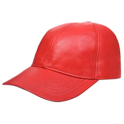 Image of Men&#039;s and Women&#039;s Real Nappa Leather Red Adjustable Golf Snapback Plain Baseball Cap