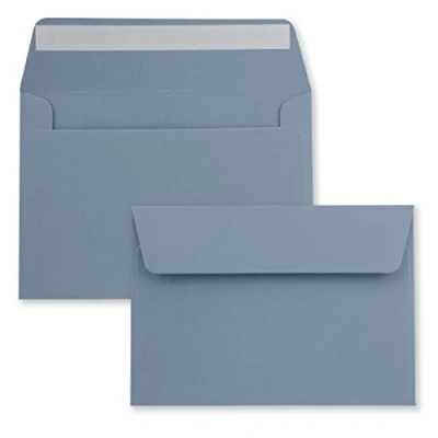 Image of 50x envelopes grey blue DIN C6 format 11.4 x 16.2 cm self adhesive without window Christmas, greeting cards &amp; invitations for A6 A4 paper