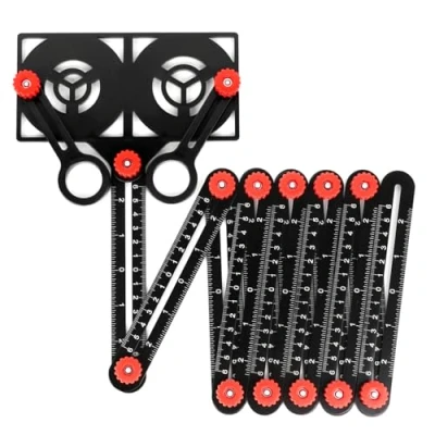 Image of QWORK® Template Tool, 12 Sides Angle Multi Ruler with Tile Positioning Aperture for Architect Tiles Carpenters Woodworking Plaster