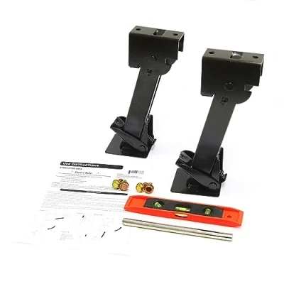 Image of Red Hound Auto 2 Telescoping Folding Trailer Stabilizer Jacks Swing Down 1000 Lbs Support Capacity Each for RV Camper Includes Handle and Mounting Screws