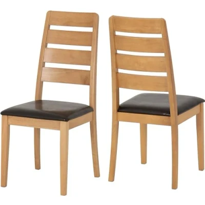 Image of Seconique Logan Chair Set of 2 in Oak Varnish/Brown Faux Leather
