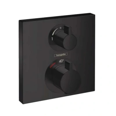 Image of hansgrohe 15714670 Ecostat Square Flush Mounted Thermostat for 2 Consumers Matte Black, 1.00