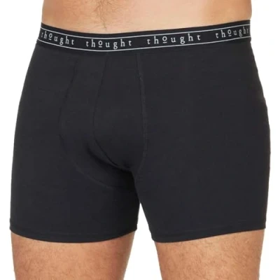 Image of Thought Men’s Kenny Plain Organic Cotton Jersey Boxers Machine Washable Soft Breathable Comfortable Underwear Boxer Pants Briefs Trunks with Elastic Waistband Black, Size Small