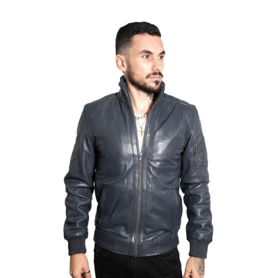 Image of Infinity Leather Mens Varsity Bomber Jacket Adana Navy Size Medium