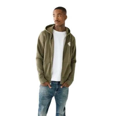 Image of True Religion Men&#039;s Raw Exaggerated Zip Icon Hoodie Sweatshirt, Kalamata, XL