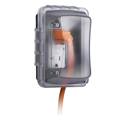 Image of TayMac MM410CA Weatherproof Nonmetallic Standard Depth in Use Device Cover, 16 1 Configurations, Single Gang, Round Box Adapter Plate, Horizontal/Vertical, Clear