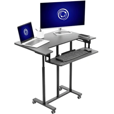 Image of VIVO Mobile Height Adjustable Table, Stand Up Desk CART with Sliding Keyboard Tray, Computer Workstation, Rolling Presentation Cart, Black, V06A