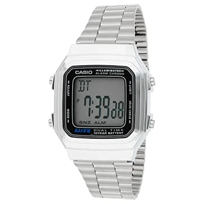 Image of Casio A178WA 1A Men&#039;s Quartz Digital WatchSilver Finish Resin Body Stainles Steel Strap with Grey Dial