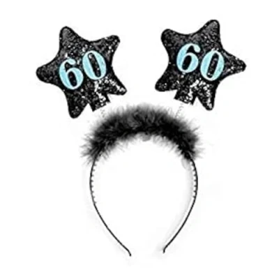 Image of PartyDeco 60th Birthday Headband Fun Accessory with Number 60 Stars and Fur, Perfect for Celebrations