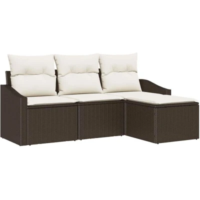 Image of vidaXL 4 Piece Garden Sofa Set with Cushions Brown Poly Rattan