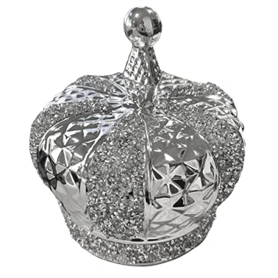 Image of Touch of Venetian SILVER SPARKLY CROWN KING QUEEN PRINCESS CRUSHED DIAMOND DECORATION FIGURINE CHROME EFFECT ORNAMENT BLING UK