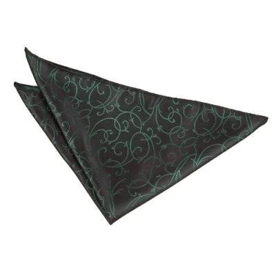Image of DQT Men Black Solid Plain Stripe Floral Paisley Polka Dot Tartan Pocket Square Swirl &amp; Green