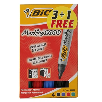 Image of BiC Marking 2000 Permanent Marker Pens Value Pack (Pack of 3 , Plus 1 Free)