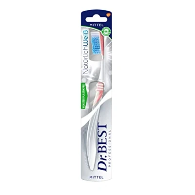 Image of Dr.BEST Natural White Toothbrush, Medium (Pack of 1), for Naturally Teeth, Gentle on Enamel