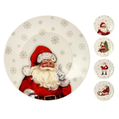 Image of Carousel Home Small Santa Claus Christmas Plate Round Ceramic Festive Serving Dish Tableware Xmas Side 20cm