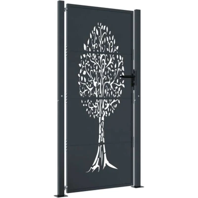 Image of vidaXL Garden Gate Anthracite 105x205 cm Steel Tree Design