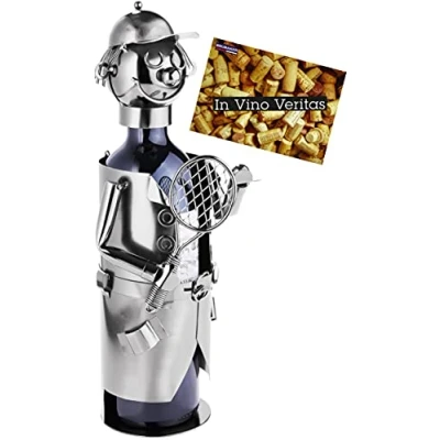 Image of BRUBAKER Metal Bottle Rack Tennis Player, Silver, Tabletop Mount