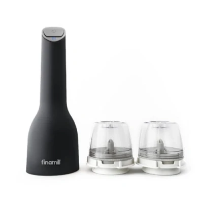 Image of FinaMill USB Rechargeable Pepper Mill &amp; Spice Grinder Adjustable Coarseness, Ceramic Grinding Elements, One Touch Operation with LED Light Includes 2 Quick Change PRO Plus Pods Midnight Black