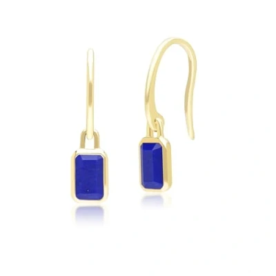 Image of Classic Baguette Lapis Lazuli Drop Earrings in 9ct Yellow Gold