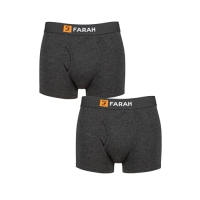 Image of Mens 2 Pack Farah Plain and Striped Cotton Classic Keyhole Trunks Charcoal / M