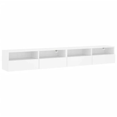 Image of vidaXL Wall Mounted TV Cabinets in Sleek White, Engineered Wood Construction, Ample Organising Space with Shelves and Doors, Set of 2