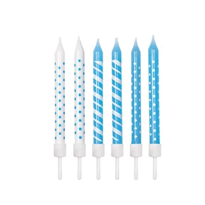 Image of Polka Dot &amp; Stripe Candles Light Blue White with Holders