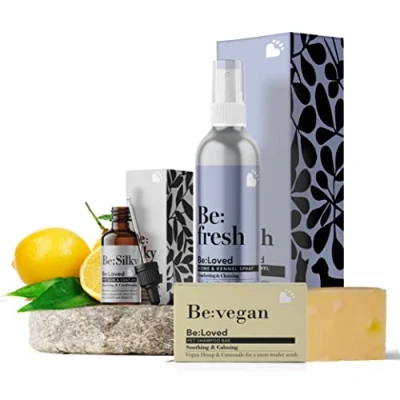 Image of Be:Vegan Pet Bundle for Soothing and Replenishing Skin Coat, Tested on Humans, Set of Natural Grooming Care Vegan Parents, Made in the UK Be:Loved (Set 3)