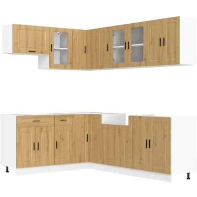 Image of vidaXL Porto 11 Piece Kitchen Cabinet Set Artisan Oak, Engineered Wood for Modern Storage Solution